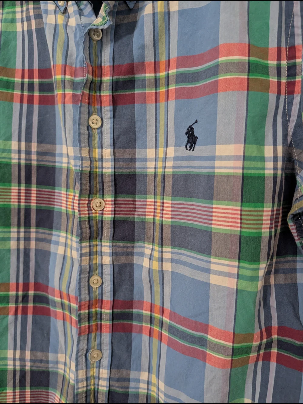 Ralph Lauren Short-Sleeve Plaid Button-Down Shirt - Blue Green Red Size Medium